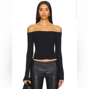 Superdown Calypso Off-the-Shoulder Ribbed Button-Front Sweater - Black